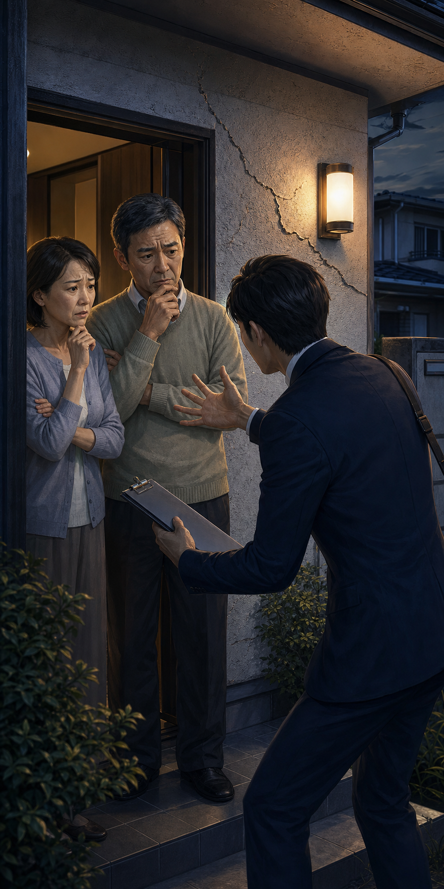 訪問営業に不安を感じるご家族のイラスト
